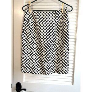 Antonio Melanie Black and White Blocks Pencil Skirt Satin Linen Women's Sz 2